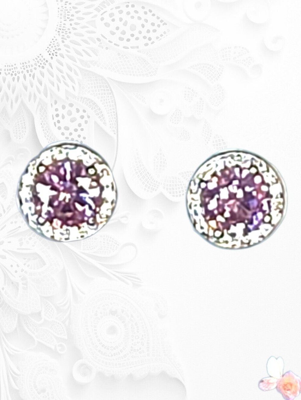 Pink Brilliant Round Moissanite Halo Stud Earrings Sterling Silver 527